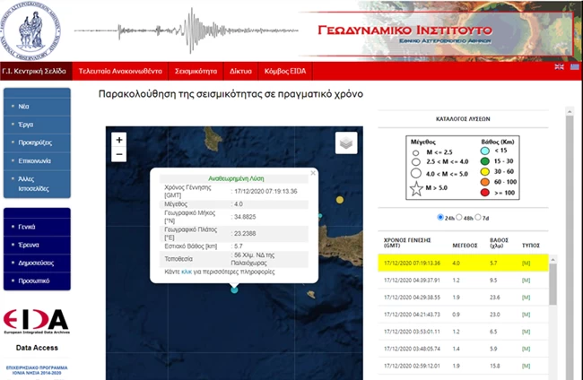 Σεισμός 4 Ρίχτερ στην Κρήτη - Ανοιχτά της Παλαιόχωρας Χανίων