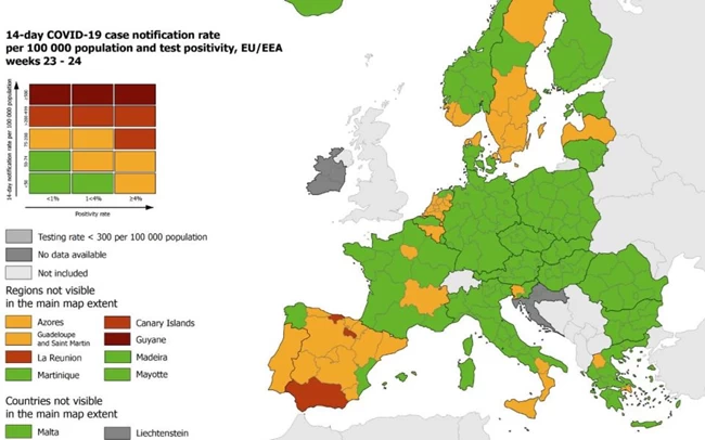 Χάρτες ECDC: "Πράσινη" η Ελλάδα εκτός από Αττική και Δυτική Μακεδονία