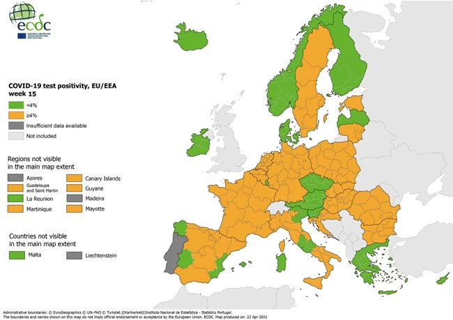 Χάρτης ECDC: Ξανά στο "πράσινο" η Ελλάδα στον δείκτη θετικότητας με κάτω από 4% - Πρωτιά στα τεστ