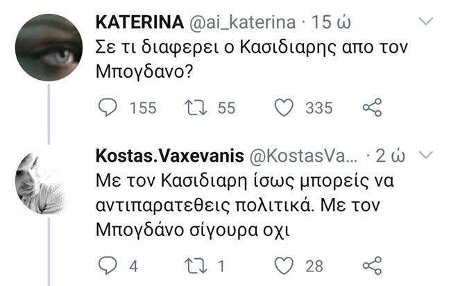 Χαμός στο twitter με ανάρτηση Βαξεβάνη: "Με τον Κασιδιάρη μπορείς να αντιπαρατεθείς πολιτικά, με τον Μπογδάνο όχι"