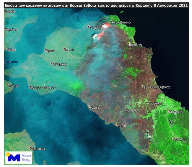 Φωτιά στην Εύβοια: Στάχτη έγιναν πάνω από 510.000 στρέμματα - Νέες εικόνες από δορυφόρο
