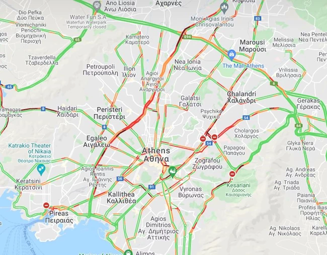 Κυκλοφοριακό κομφούζιο στην Αθήνα - Μεγάλες καθυστερήσεις σε κεντρικούς οδικούς άξονες [Χάρτης]