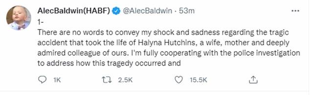 Σε κατάσταση σοκ ο Άλεκ Μπάλντουιν: "Η καρδιά μου έχει ραγίσει, επικοινώνησα με τον σύζυγο της Χαλίνα"