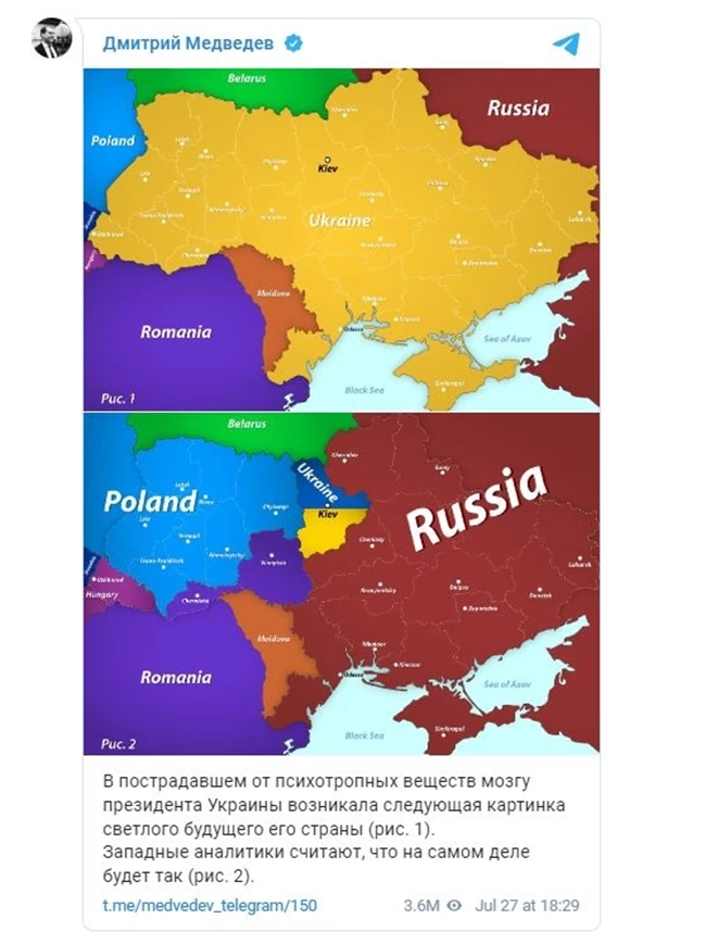 Ανάρτηση-σοκ από τον Μεντβέντεφ: Mοιράζει ουκρανικά εδάφη - Παρουσιάζει "αναθεωρημένα" σύνορα - Χάρτες