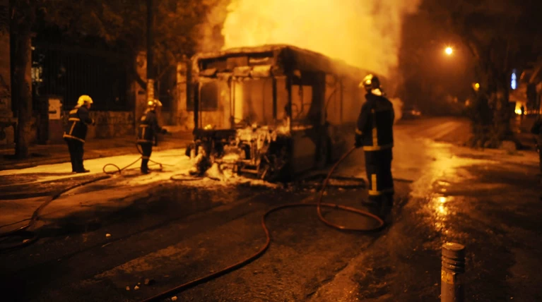 Επίθεση κουκουλοφόρων με μολότοφ εναντίον τρόλεϊ στα Εξάρχεια