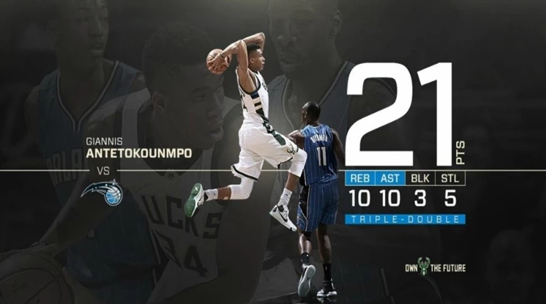 Tο πρώτο «triple double» του Αντετοκούμπο για τη σεζόν