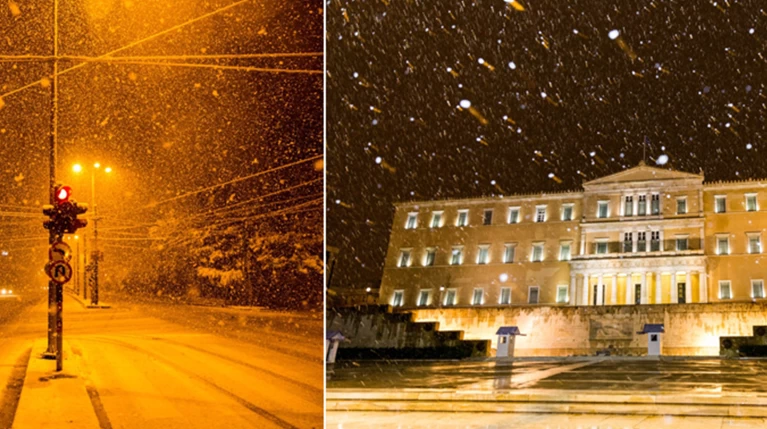 Η χιονισμένη νυχτερινή Αθήνα σε 24 φωτογραφίες
