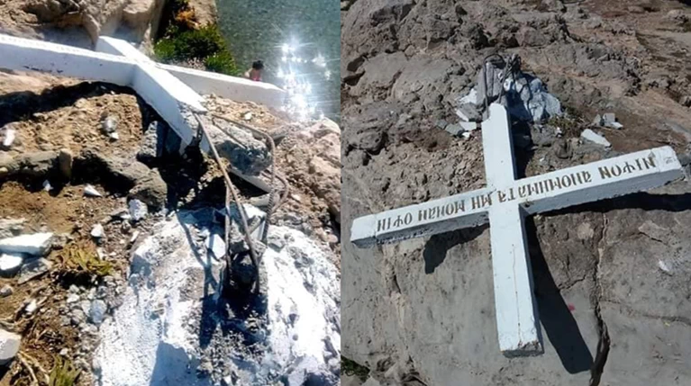 Άγνωστοι γκρέμισαν τον μεγάλο σταυρό στην Απελλή Λέσβου