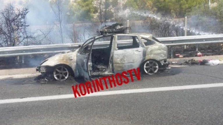 IΧ τυλίχτηκε στις φλόγες στην εθνική οδό Αθηνών – Κορίνθου