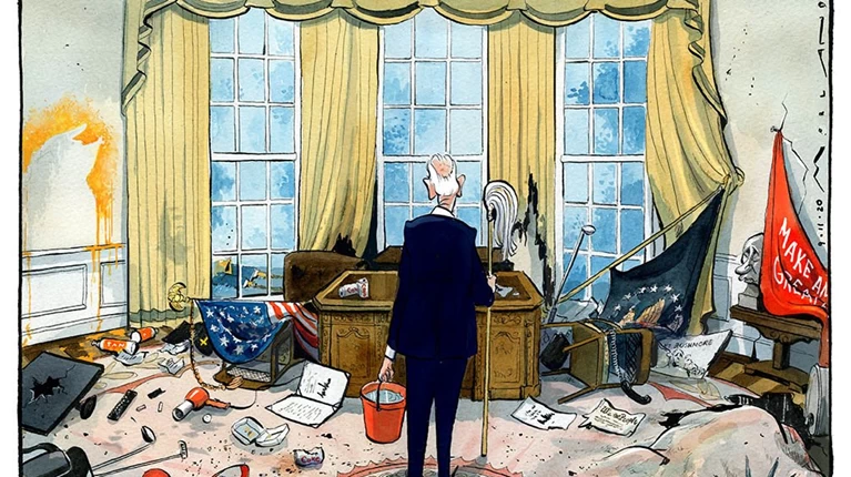 Φεύγει και αφήνει πίσω του συντρίμμια: Το καυστικό σκίτσο των Times για το... | Διεθνή Ειδήσεις